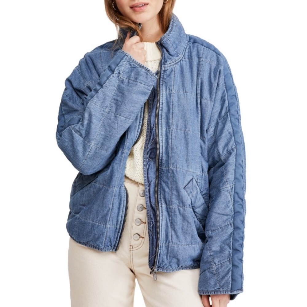 Free People Dolman Quilted Denim Jacket Size Small